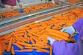 Carrots in food processing plant Royalty Free Stock Photo