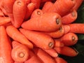 Carrots head in the vegetable market