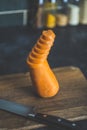 Carrots on the kitchen table before cooking. Homemade healthy food, vegetarian and homemade recipes Royalty Free Stock Photo