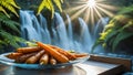 Roasted Carrots with Waterfall Background Royalty Free Stock Photo