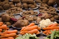 Organic Carrots and Potato in food market Royalty Free Stock Photo