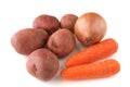 Carrots, potatoes and onion on white background Royalty Free Stock Photo
