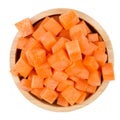 Carrots slice in cup on white background