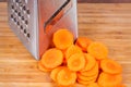 Carrots sliced into circles with the kitchen grater close-up