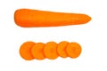 Carrots sliced top view on white background.