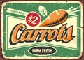 Carrots vintage tin sign for fresh farm vegetables Royalty Free Stock Photo