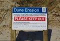 Dune Erosion Keep Out Warning Sign Royalty Free Stock Photo