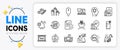 Carry-on baggage, Refrigerator and Scroll down line icons. For web app. Vector