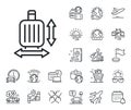 Carry-on baggage size line icon. Hand luggage dimensions sign. Plane jet, travel map and baggage claim. Vector