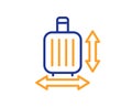 Carry-on baggage size line icon. Hand luggage dimensions sign. Vector