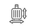 Carry-on baggage size line icon. Hand luggage dimensions sign. Vector