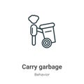 Carry garbage outline vector icon. Thin line black carry garbage icon, flat vector simple element illustration from editable