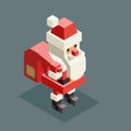 Carry giftbag santa claus isometric grandfather christmas character old man new year 3d flat cartoon design vector