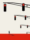 Carry on with life when everything is stopped vector concept. Man walking on red lights.