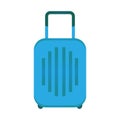 Carry on luggage bag, blue suitcase with handle and wheels in simple flat style. Vector illustration isolated on white Royalty Free Stock Photo