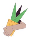 Carrying houseplant linear cartoon character hand illustration