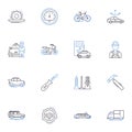 Carrying line icons collection. Hauling, Lifting, Moving, Transporting, Conveying, Toting, Carting vector and linear