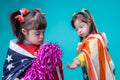 Curious little ladies celebrating 4th of July together Royalty Free Stock Photo