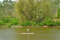 Carrying sugarcane by a bamboo raft