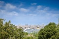 Selective blur on a Cruise ship, a huge boat, seen from afar in front of Beyoglu port and district in istanbul, Turkey Royalty Free Stock Photo