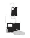 Carrying unstable stacked boxes cartoon human hands outline illustration