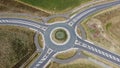 Cars from above street view roundabout drone view