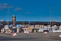 Cars approach the toll plaza at the Birkenhead side of the Queensway Tunnel to Liverpool under the River Mersey Royalty Free Stock Photo