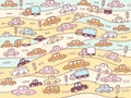 Cars background. Vector nice colors scetch outline cars illu