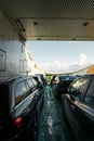 Cars being transported on one of the car ferry between Mortavika and ArsvÃÂ¥gen, Norway Royalty Free Stock Photo