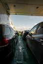 Cars being transported on one of the car ferry between Mortavika and ArsvÃÂ¥gen, Norway Royalty Free Stock Photo