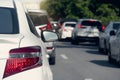 Cars brake on the road at day. Royalty Free Stock Photo