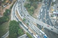 Cars on busy road , highway traffic in the city aerial -