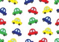 Cars cartoon in four colors background, seamless pattern, vector