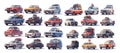 Cars cartoon set. Automobiles in hand drawn style, retro auto transport of different body frame. Wheeled motor vehicles Royalty Free Stock Photo