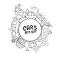 Cars Cartoon Set. Cute transport Doodles collection, vector illustration