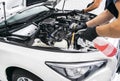 Cars in a carwash. Car wash with foam in car wash station. Carwash. Washing machine at the station. Car washing concept. Car detai Royalty Free Stock Photo