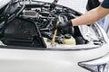 Cars in a carwash. Car wash with foam in car wash station. Carwash. Washing machine at the station. Car washing concept. Car detai Royalty Free Stock Photo