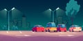 Cars on city street parking at night Royalty Free Stock Photo