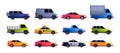 Cars collection. Cartoon vehicle transport, colorful sedan or hatchback automobile, taxi auto flat style transportation