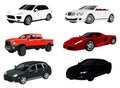 Cars color icon set, auto symbols collection, vector sketches, logo illustrations, automobile signs realistic flat