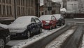 Cars covered in snow, first day of winter