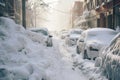 Cars covered in snow after snow storm - AI Generated