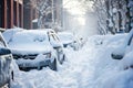 Cars covered in snow after snow storm - AI Generated