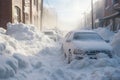 Cars covered in snow after snow storm - AI Generated