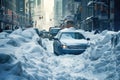 Cars covered in snow after snow storm - AI Generated