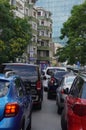 Traffic jam on Luterana street in Bucharest, Romania on July 2, 2022 Royalty Free Stock Photo
