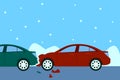 Cars crashed on a slippery road. Winter accident. Vector illustration