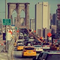 Cars crossing Brooklyn Bridge Royalty Free Stock Photo