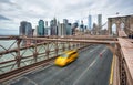 Cars crossing the Brooklyn Bridge in New York Royalty Free Stock Photo