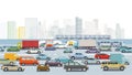 Cars on the crossroads in traffic jam in big city illustration Royalty Free Stock Photo